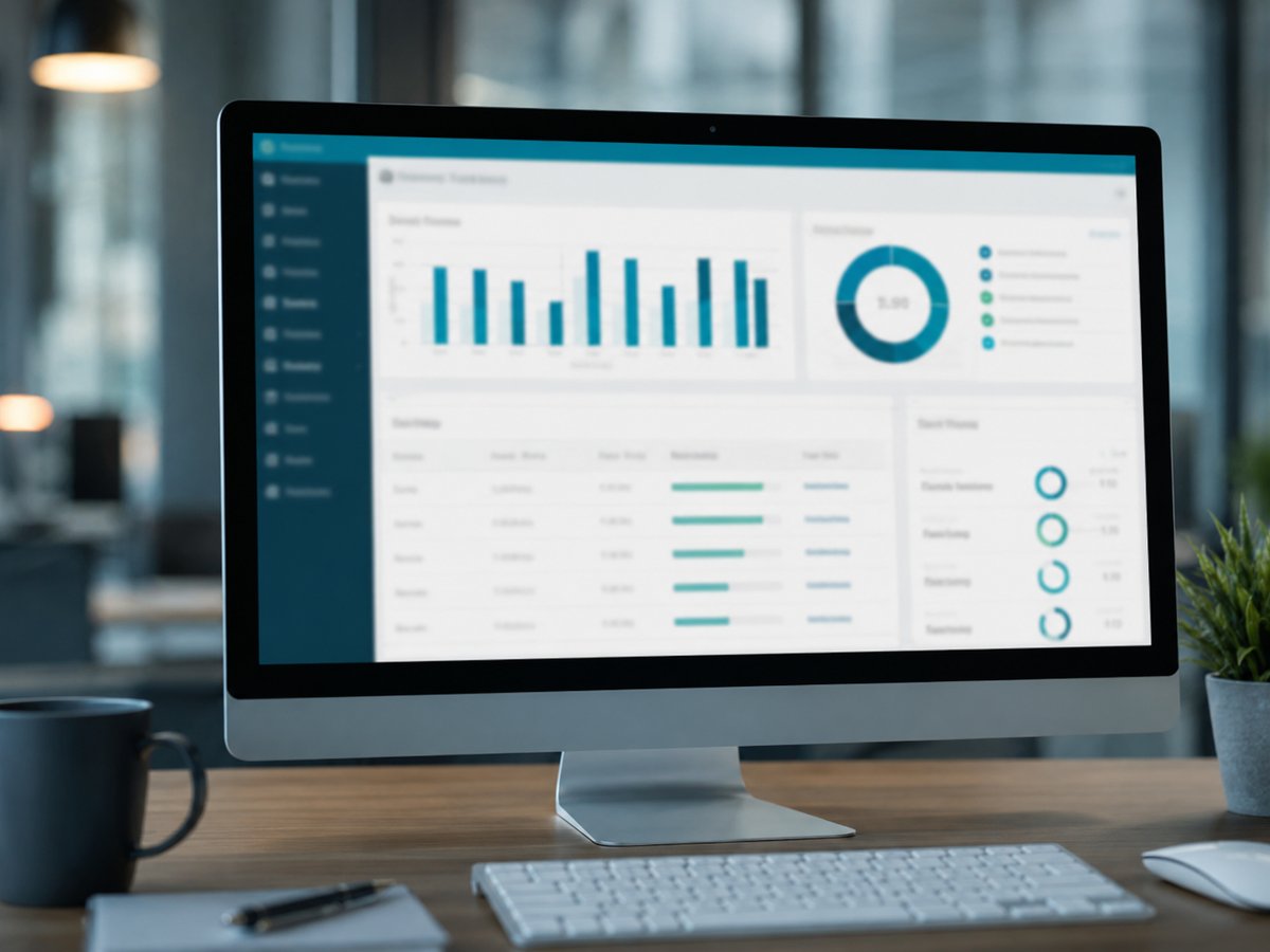 Monitor displaying a training records dashboard with charts and completion indicators